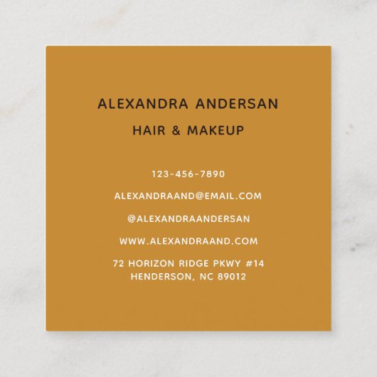 Moderne chique gouden glitter wimper haar make-up  vierkante visitekaartje (Achterkant)