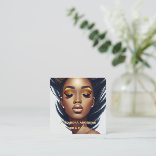 Moderne chique gouden glitter wimper haar make-up  vierkante visitekaartje (Staand voorkant)