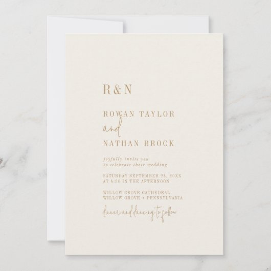 Moderne chique  gouden monogram bruiloft kaart (Voorkant)