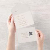 Moderne Chique  Gouden QR Monogram Bruiloft All In One Uitnodiging (Afscheurbaar)