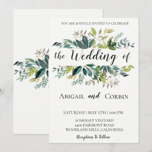 Moderne chique groen bruiloft uitnodiging (Voorkant / Achterkant)
