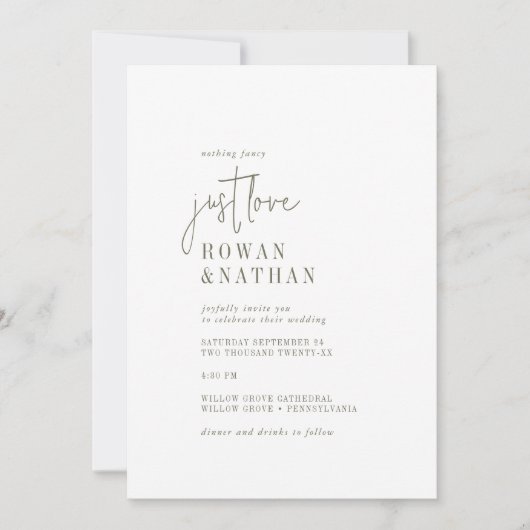 Moderne Chique Groen en Wit Just Love Bruiloft Kaart (Voorkant)