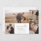 Moderne Chique Groene en Witte Fotocollage Save The Date (Voorkant)