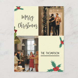 Moderne chique Holly bessen 2 foto Vrolijk Kerstfe Feestdagenkaart