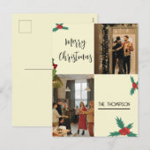 Moderne chique Holly bessen 2 foto Vrolijk Kerstfe Feestdagenkaart (Voorkant / Achterkant)