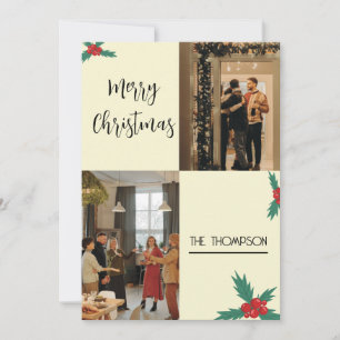 Moderne chique Holly bessen Vrolijk Kerstfeest 2 F Feestdagenkaart