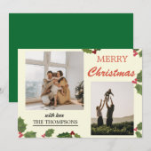 Moderne chique Holly bessen Vrolijk Kerstfeest 2 F Feestdagenkaart (Voorkant / Achterkant)