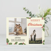 Moderne chique Holly bessen Vrolijk Kerstfeest 2 F Feestdagenkaart (Staand voorkant)