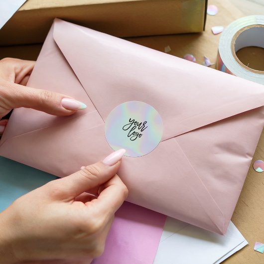 Moderne chique holografische pastel regenboog merk ronde sticker