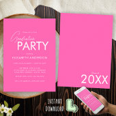 Moderne Chique Hot Pink Typografie Graduation Part Kaart