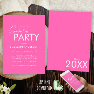 Moderne Chique Hot Pink Typografie Graduation Part Kaart