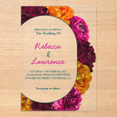 Moderne chique hot roze groen geel bloemen bruilof acryl uitnodigingen (Voorkant)