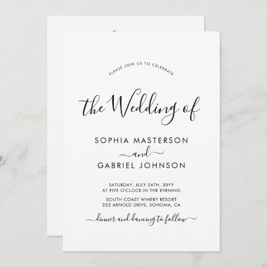 Moderne chique kalligrafie QR code bruiloft Kaart (Voorkant / Achterkant)