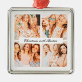 Moderne chique kerst met Besties 4 foto vakantie Metalen Ornament (Voorkant)