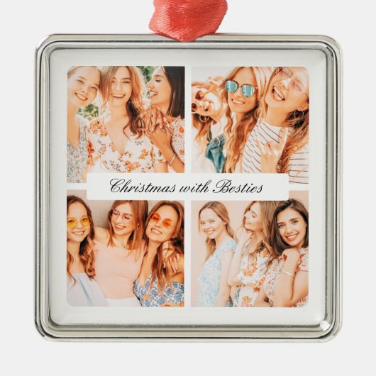 Moderne chique kerst met Besties 4 foto vakantie Metalen Ornament (Voorkant)