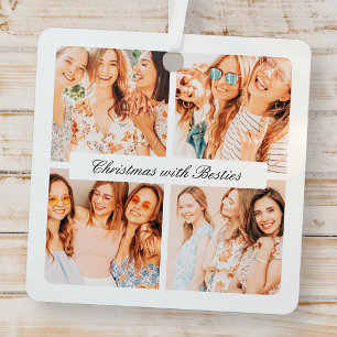 Moderne chique kerst met Besties 4 foto vakantie Metalen Ornament