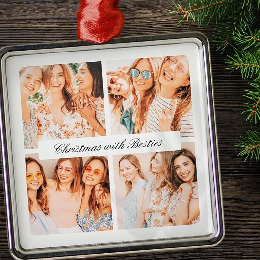 Moderne chique kerst met Besties 4 foto vakantie Metalen Ornament