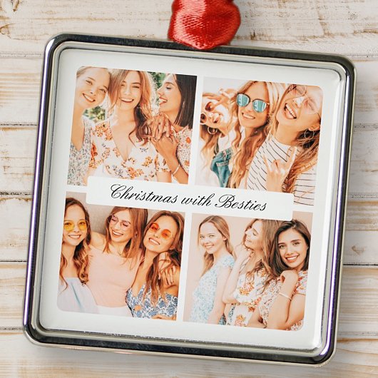 Moderne chique kerst met Besties 4 foto vakantie Metalen Ornament