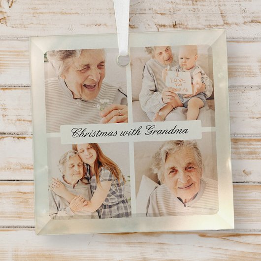 Moderne chique kerst met oma 4 foto vakantie glas ornament