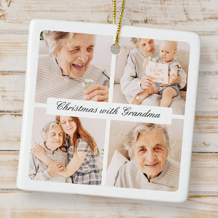Moderne chique kerst met oma 4 foto vakantie keramisch ornament