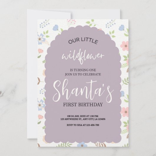 Moderne chique kleine wilde bloem 1e verjaardag kaart (Voorkant)
