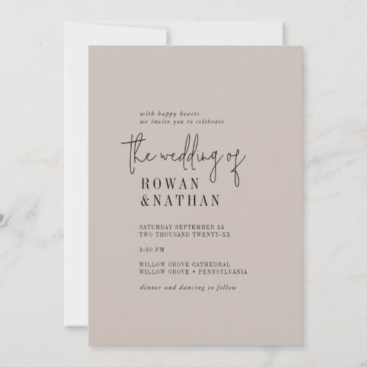 Moderne Chique KLEUR EDITABLE Foto Terug Bruiloft Kaart (Voorkant)