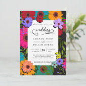 moderne chique kleurrijke bloem Floral Foto Bruilo Kaart (Staand voorkant)