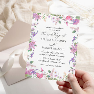 Moderne chique lavendel paarse bloemen bruiloft kaart