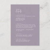 Moderne chique lavendel Paarse bruiloft details Informatiekaartje (Voorkant)