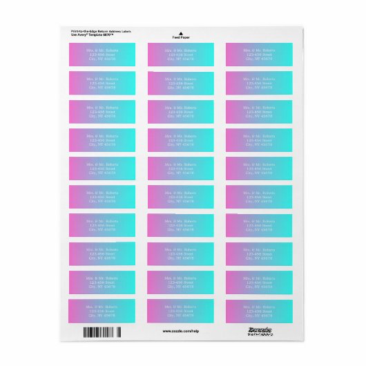 Moderne chique lente roze turquoise ombre bruiloft etiket (Full Sheet)