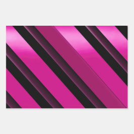 Moderne chique magenta, zwart en wit gestreept inpakpapier vel