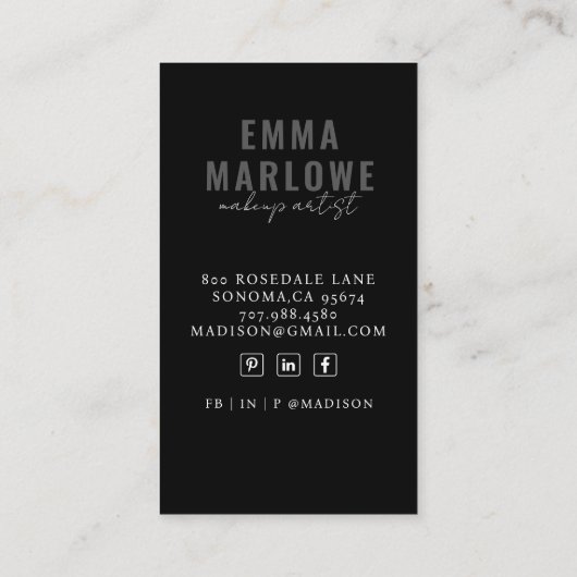 Moderne chique make-up artiest zwart visitekaartje (Achterkant)