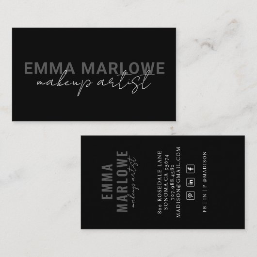 Moderne chique make-up artiest zwart visitekaartje (Voorkant / Achterkant)