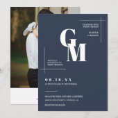 Moderne chique marine blauw boho bruiloft QR code  Kaart (Voorkant / Achterkant)