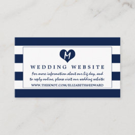 Moderne chique marine blauw en wit bruiloft websit informatiekaartje