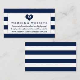 Moderne chique marine blauw en wit bruiloft websit informatiekaartje