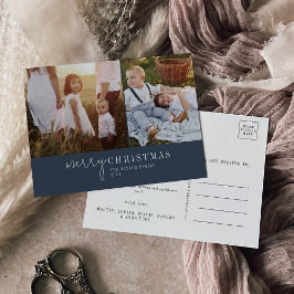 Moderne chique marine blauw fotocollage kerstnieuw feestdagenkaart