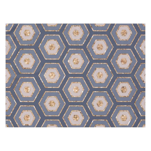 Moderne chique marine blauw goud zeshoek geometris tafelkleed (Voorkant (Horizontaal))