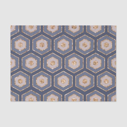 Moderne chique marine blauw goud zeshoek geometris tissuepapier (Voorkant)