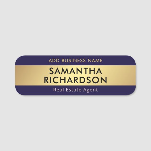 Moderne chique marine & gouden Kantoor werknemer b Naamplaatje (Voorkant)