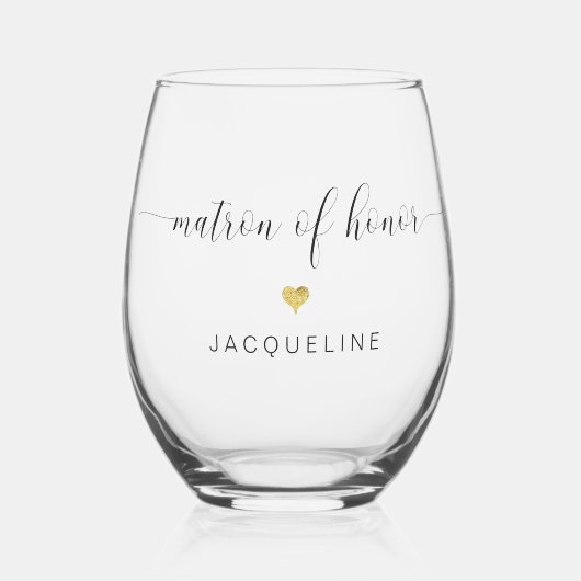 Moderne Chique Matron van Eer Script Goud Hart Naa Wijnglas Zonder Voet (Voorkant)