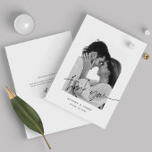 Moderne chique met de hand geletterde witte foto b bedankkaart