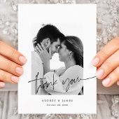Moderne chique met de hand geletterde witte foto b bedankkaart