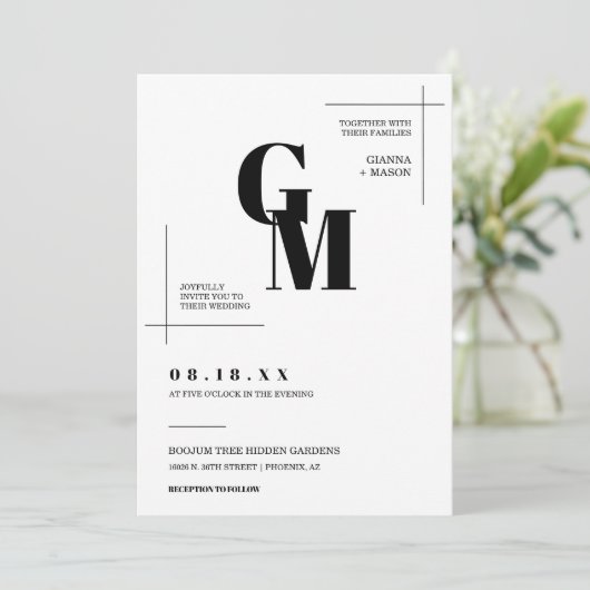 Moderne chique minimale bruiloft monogram QR code Kaart (Staand voorkant)