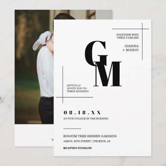 Moderne chique minimale bruiloft monogram QR code  Kaart (Voorkant / Achterkant)