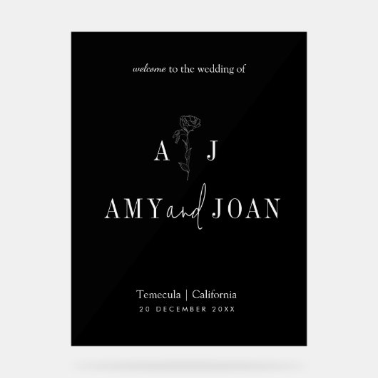 Moderne chique minimalistische bloemenbruiloft wel acryl bord (Voorkant)