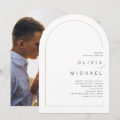 Moderne chique minimalistische foto boog bruiloft kaart (Voorkant / Achterkant)