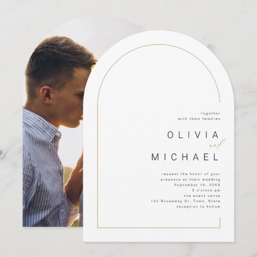 Moderne chique minimalistische foto boog bruiloft kaart (Voorkant / Achterkant)
