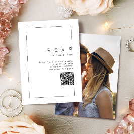 Moderne chique minimalistische foto bruiloft QR co RSVP Kaartje