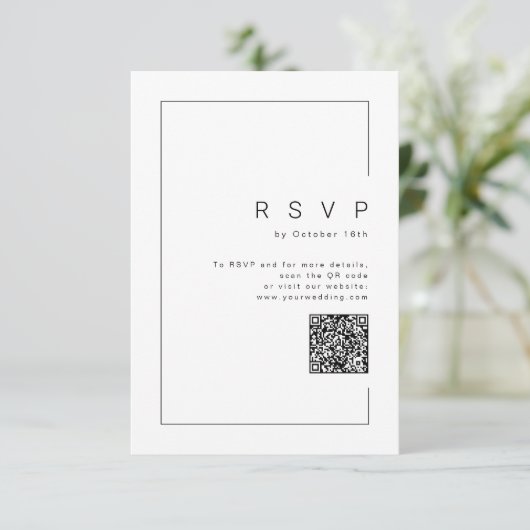 Moderne chique minimalistische foto bruiloft QR co RSVP Kaartje (Staand voorkant)